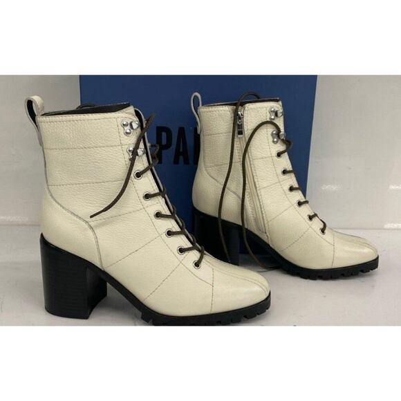 PAIGE Christie Chunky Leather Booties Boots in Bone size 10 NWB New Excellent - Picture 1 of 6